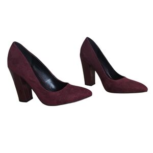 Bata Burgundy Suede Block Heel Pumps Size 5